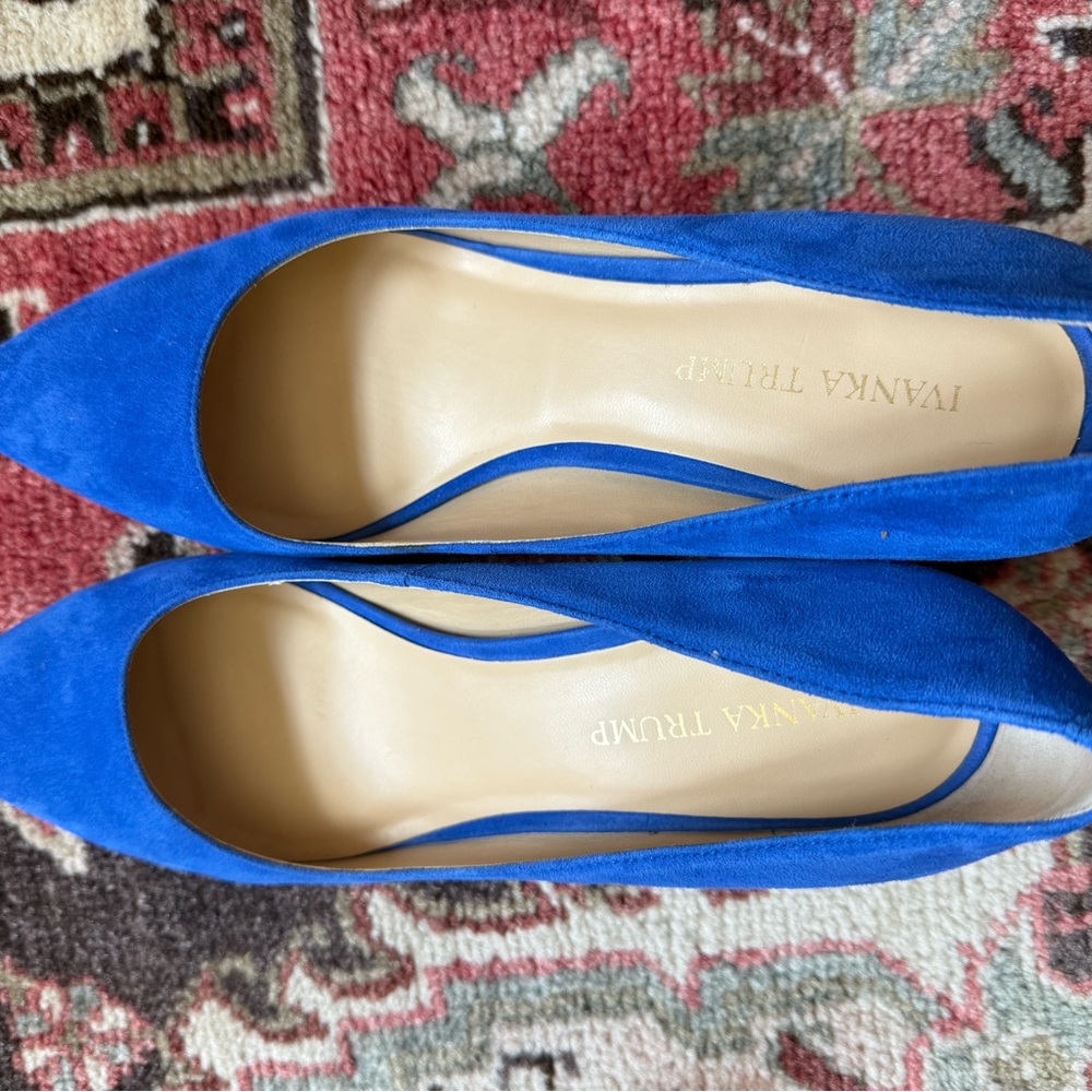 Ivanka Trump suede cobalt blue kitten heel pumps, size 9 1/2